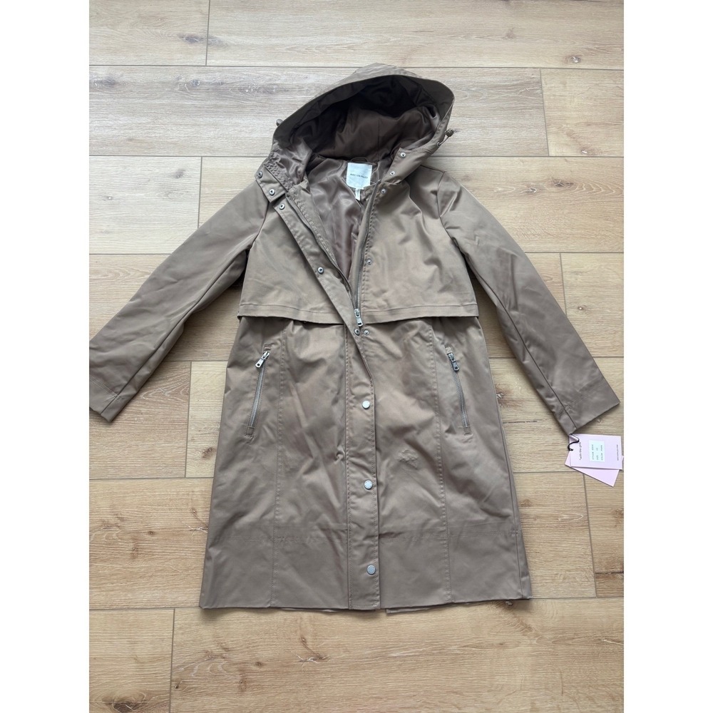 Avec Les Filles Hooded Trench Coat Taupe Brown utility Jacket Womens size XS